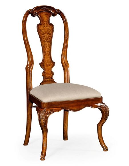Dutch Style Dining Side Chair with Floral Marquetry