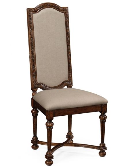 Jacobean Style High Back Upholstered Dining Chair