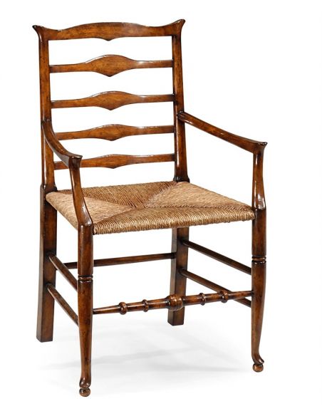 Country Style Ladder Back Armchair with Rush Seat