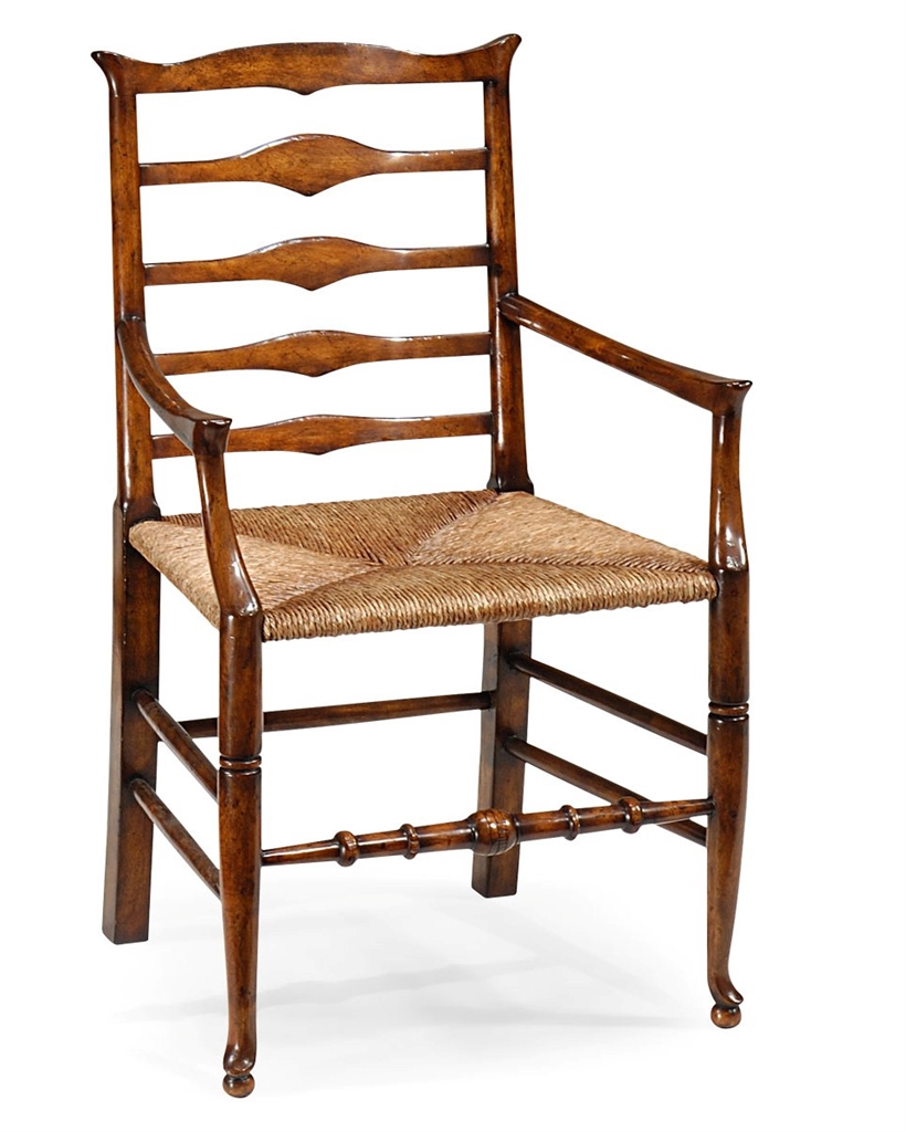 Dining Chairs Country Style Ladder Back Armchair with Rush Seat