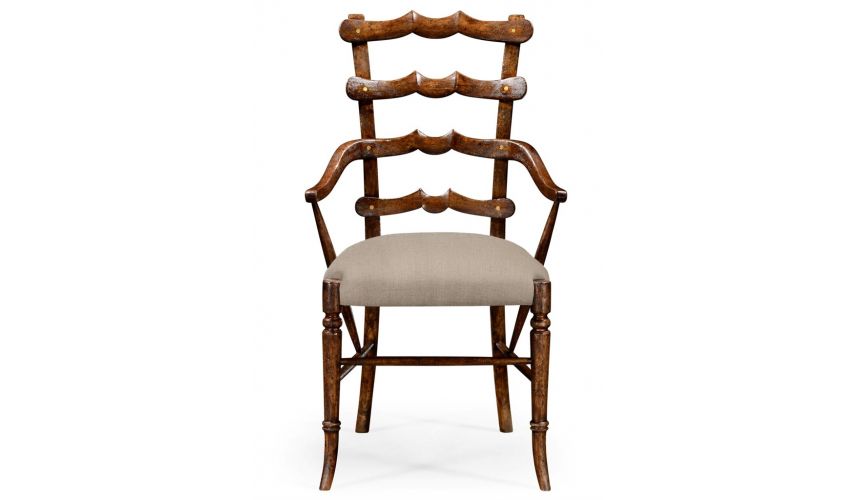 Dining Chairs Classic Walnut Yoke Ladder Back Dining Armchair