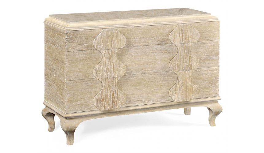 Breakfronts & China Cabinets Stylish Limed Acacia Chest of Drawer Marble Top