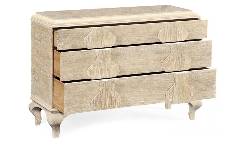 Breakfronts & China Cabinets Stylish Limed Acacia Chest of Drawer Marble Top