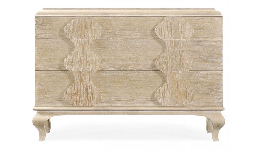 Breakfronts & China Cabinets Stylish Limed Acacia Chest of Drawer Marble Top