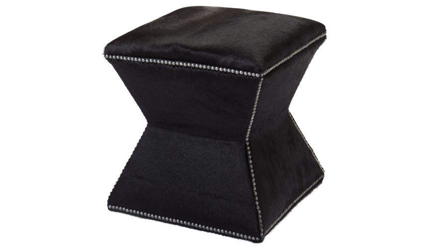Luxury Leather & Upholstered Furniture Upholstered Ottoman with Nail Head Trims