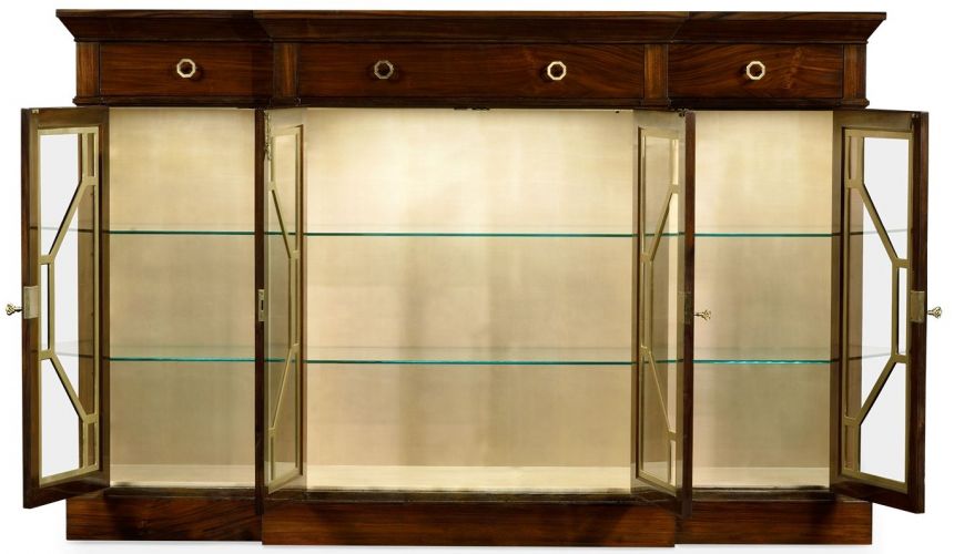 Breakfronts & China Cabinets Elegant Breakfront Display Cabinet with 4 Doors