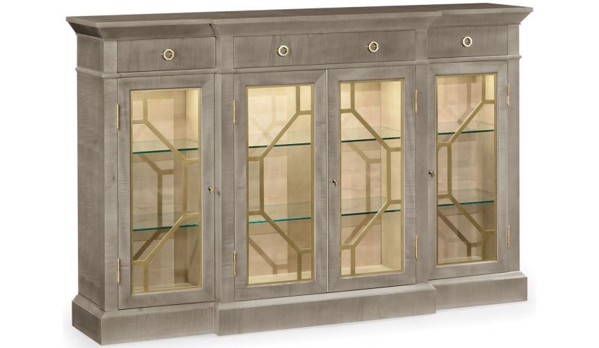 Breakfronts & China Cabinets Grey Sycamore Breakfront Display Cabinet with 4 Doors
