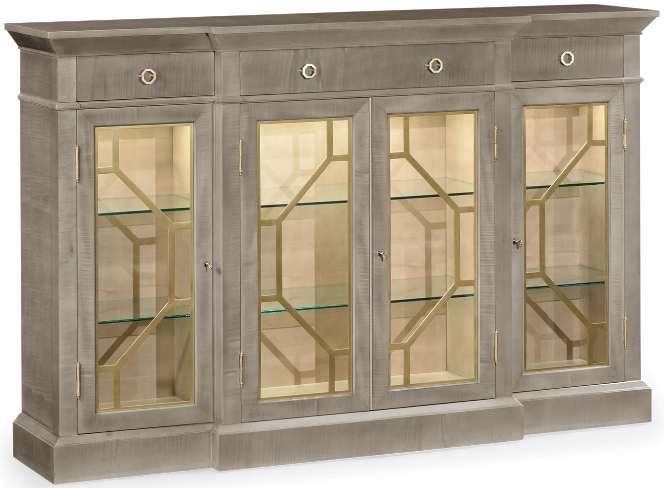 Breakfronts & China Cabinets Grey Sycamore Breakfront Display Cabinet with 4 Doors