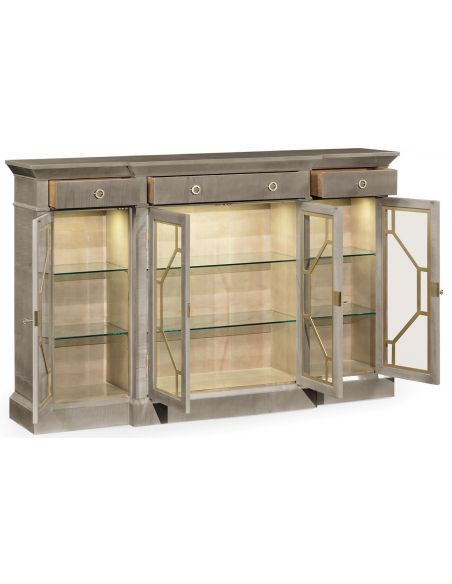 Breakfronts & China Cabinets Grey Sycamore Breakfront Display Cabinet with 4 Doors