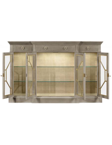 Breakfronts & China Cabinets Grey Sycamore Breakfront Display Cabinet with 4 Doors