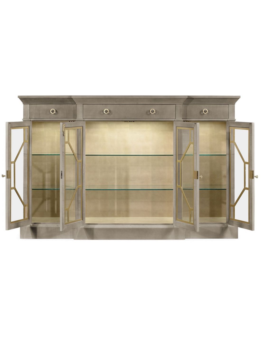 Grey Sycamore Breakfront Display Cabinet with 4 Doors