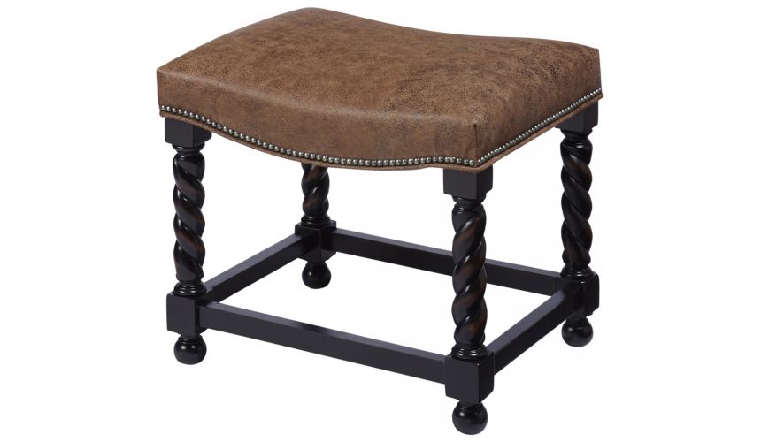 Luxury Leather & Upholstered Furniture Rectangular Ottoman with Twisted Legs