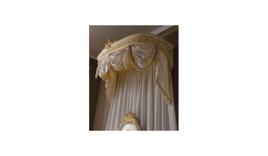 Queen and King Sized Beds Elegant master bedroom with drapery crown.