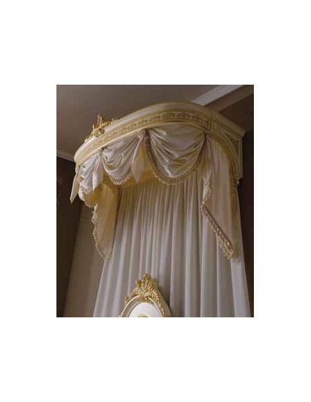 Queen and King Sized Beds Elegant master bedroom with drapery crown.