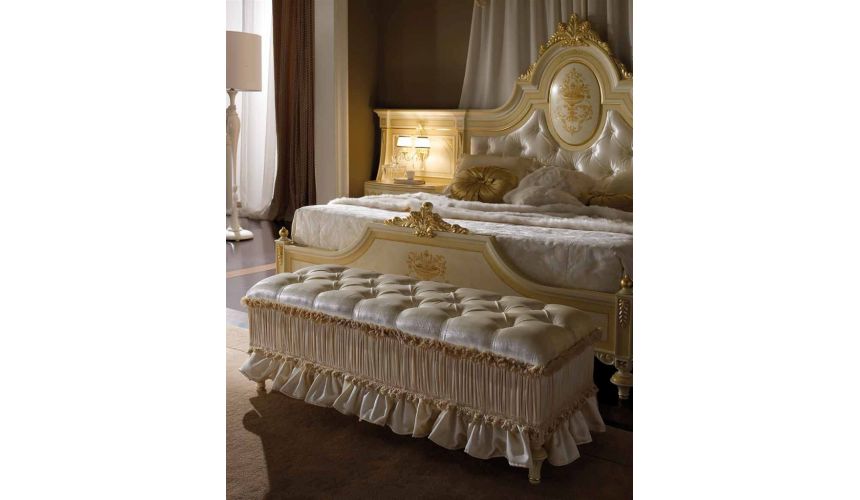 Queen and King Sized Beds Elegant master bedroom with drapery crown.