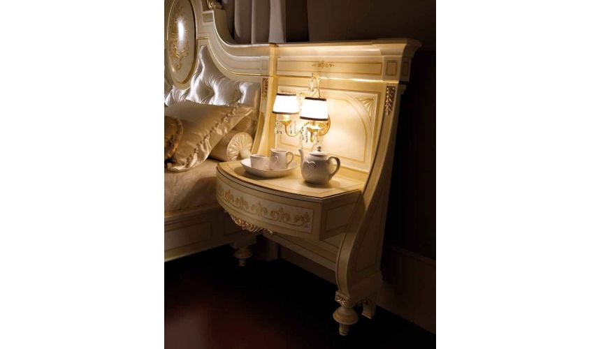 Queen and King Sized Beds Elegant master bedroom with drapery crown.