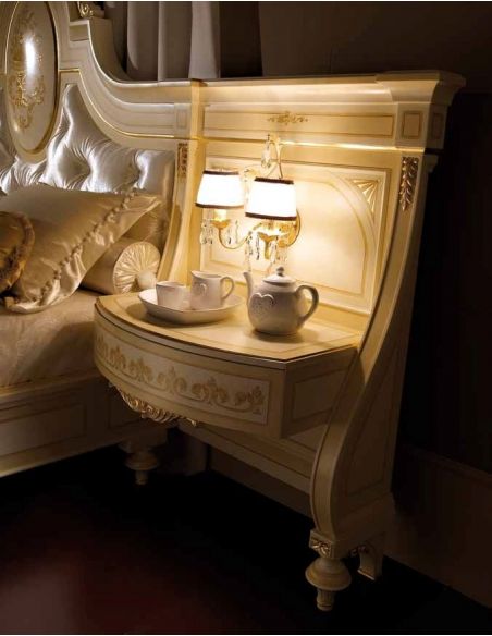 Queen and King Sized Beds Elegant master bedroom with drapery crown.