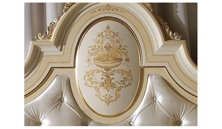 Queen and King Sized Beds Elegant master bedroom with drapery crown.