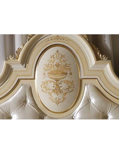 Queen and King Sized Beds Elegant master bedroom with drapery crown.