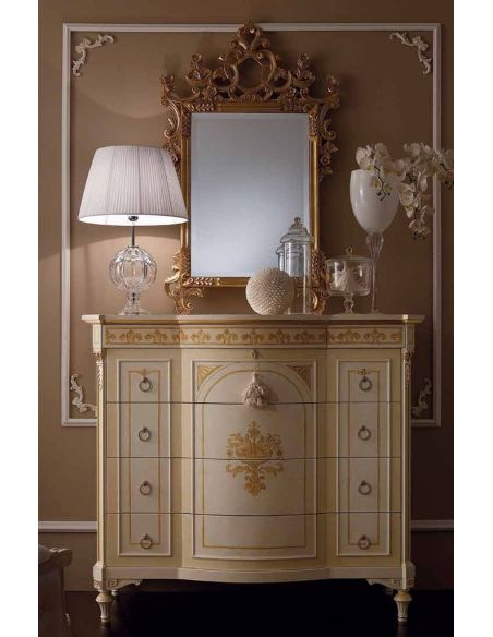 Queen and King Sized Beds Elegant master bedroom with drapery crown.