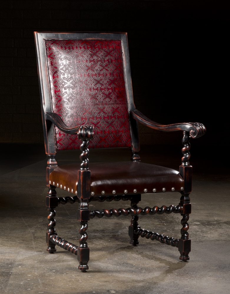 Dining Chairs Luxury Upholstered Furniture, Embossed Leather Arm Chair