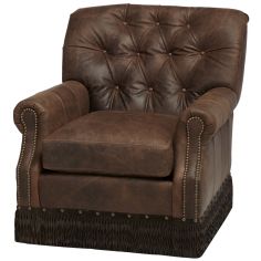 Luxury Leather & Upholstered Furniture Tufted Arm Chair with patterned footrest