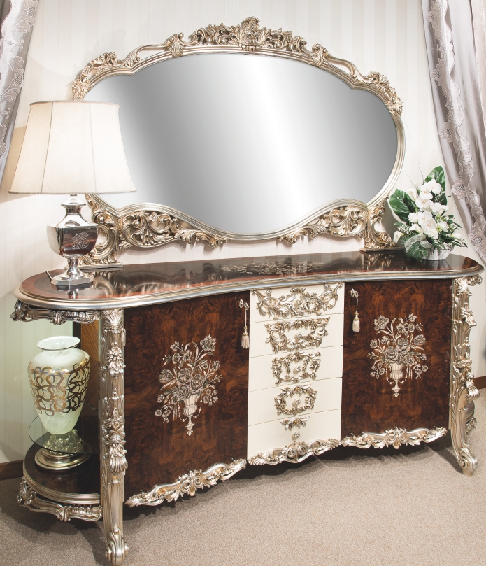 Breakfronts & China Cabinets 11 Exquisite marquetry work. Breakfront and matching mirror.