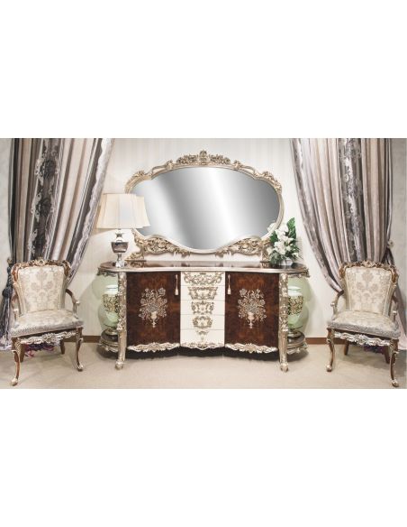 Breakfronts & China Cabinets 11 Exquisite marquetry work. Breakfront and matching mirror.