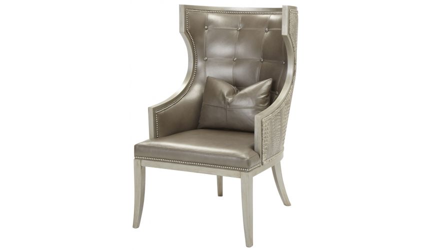 Luxury Leather & Upholstered Furniture Tufted Wingback Arm Chair