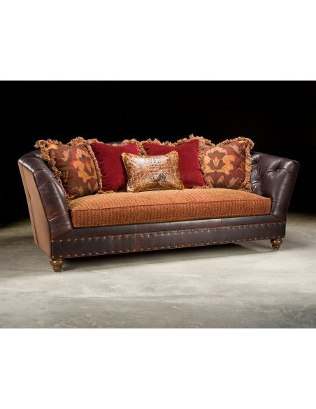 Fabric and leather Tufted Sofa