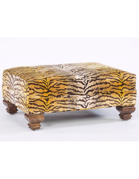 Fierce Tiger Print Fabric Ottoman. Timeless Furniture