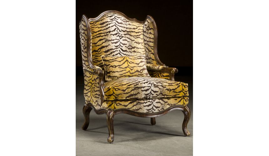 Luxury Leather & Upholstered Furniture Fierce Tiger Print Arm Chair. Fine Furniture
