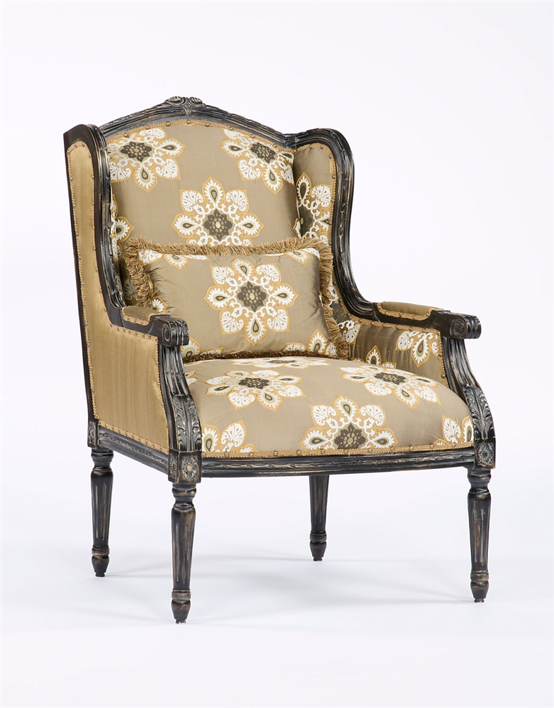 Luxury Leather & Upholstered Furniture Floral Fabric Wood Frame Accent Chair