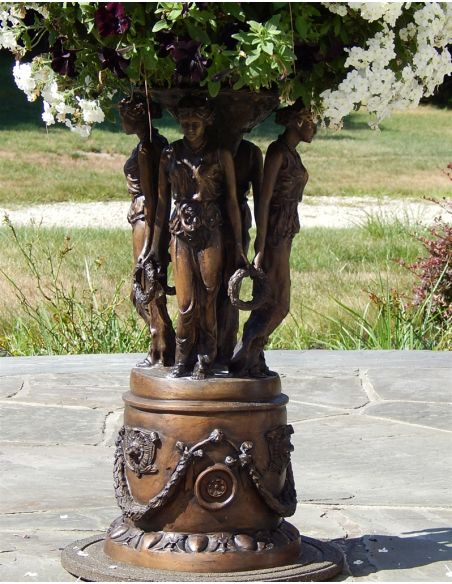 Bronze Statue of Four Maidens Holding a Planter
