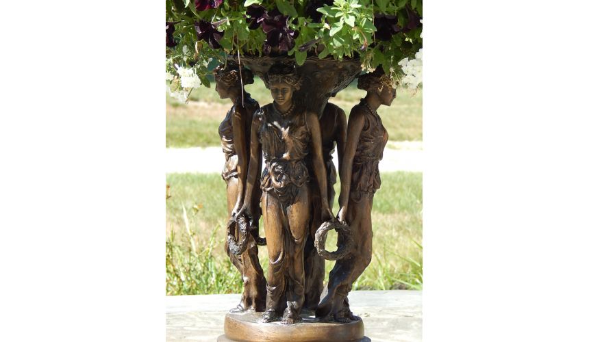 Decorative Accessories Bronze Statue of Four Maidens Holding a Planter