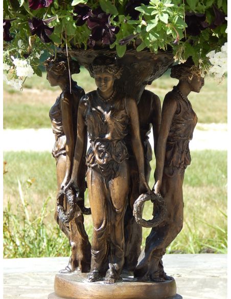 Decorative Accessories Bronze Statue of Four Maidens Holding a Planter