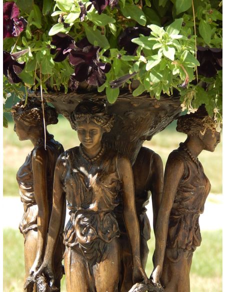 Decorative Accessories Bronze Statue of Four Maidens Holding a Planter