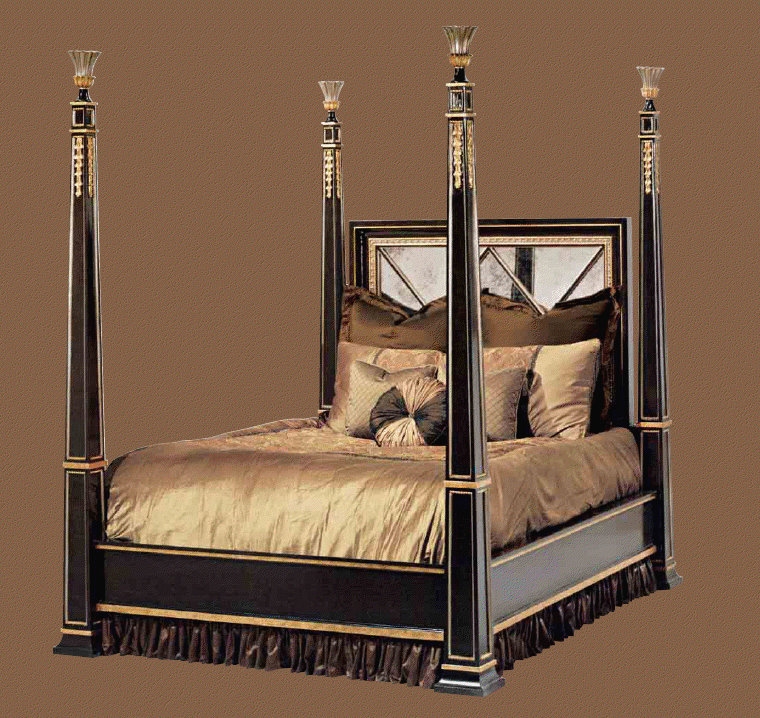 Queen and King Sized Beds Four Poster Bed, inset Antique Mirror detailing
