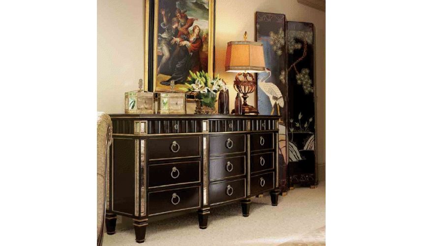 Queen and King Sized Beds Four Poster Bed, inset Antique Mirror detailing