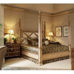 Queen and King Sized Beds Four Poster Bed, Embossed Leather headboard.