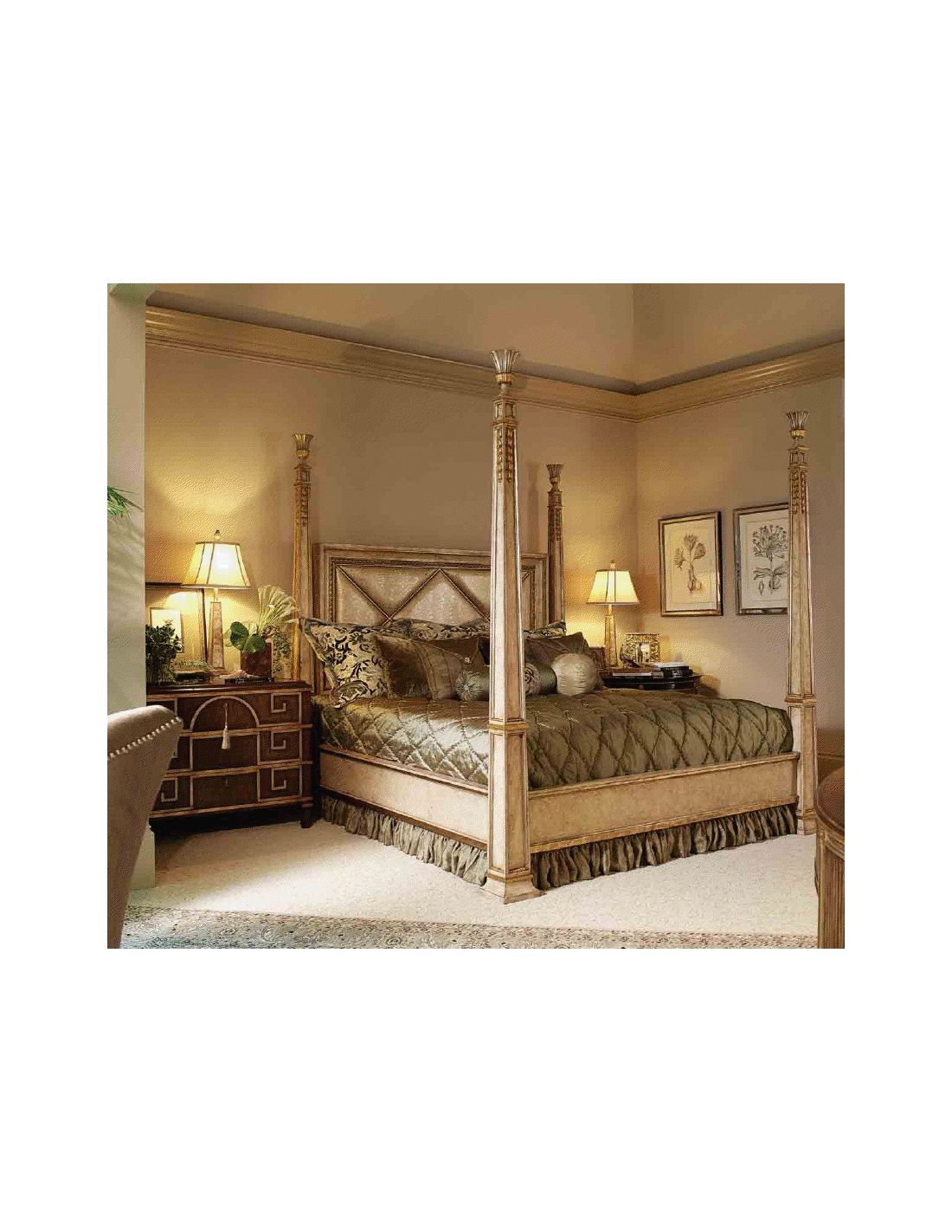 Four Poster Bed Embossed Leather, King Size Bedroom Sets With Leather Headboard