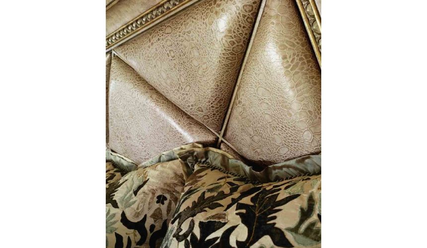 Queen and King Sized Beds Four Poster Bed, Embossed Leather headboard.