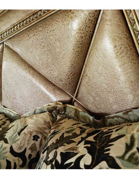 Queen and King Sized Beds Four Poster Bed, Embossed Leather headboard.