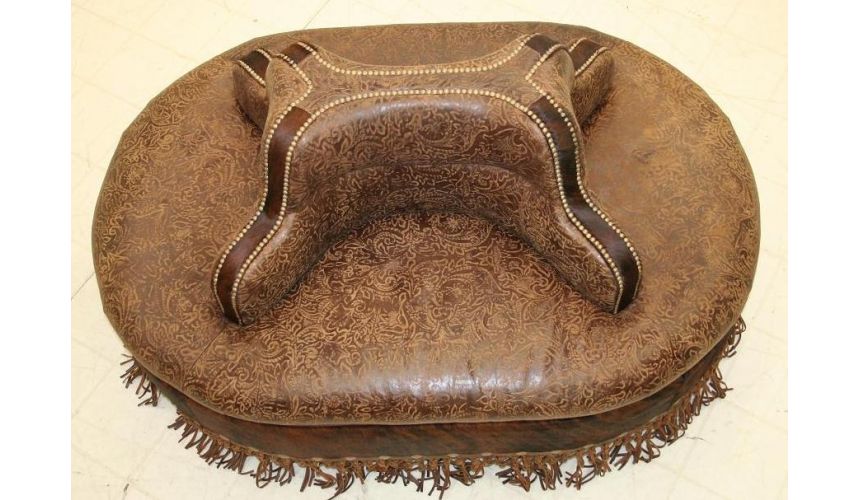 Four seater leather center bench