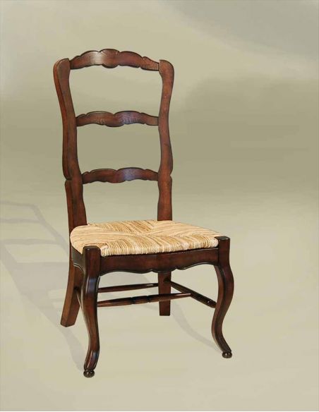 Rustic French Ladderback Side Chair Rush Seat