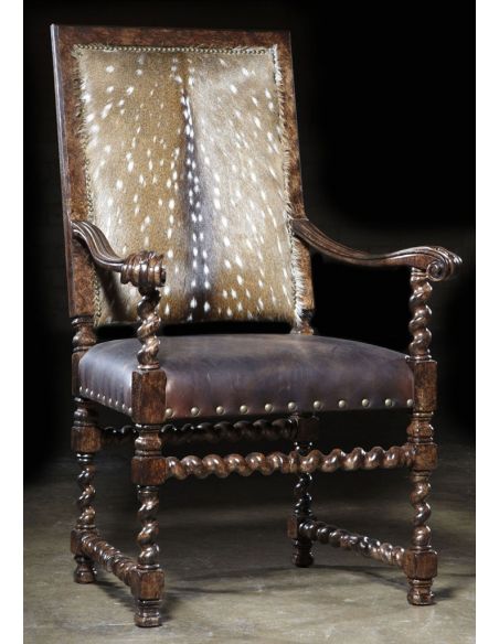 Furniture home furnishing. Deer hair hide living room accent chair.