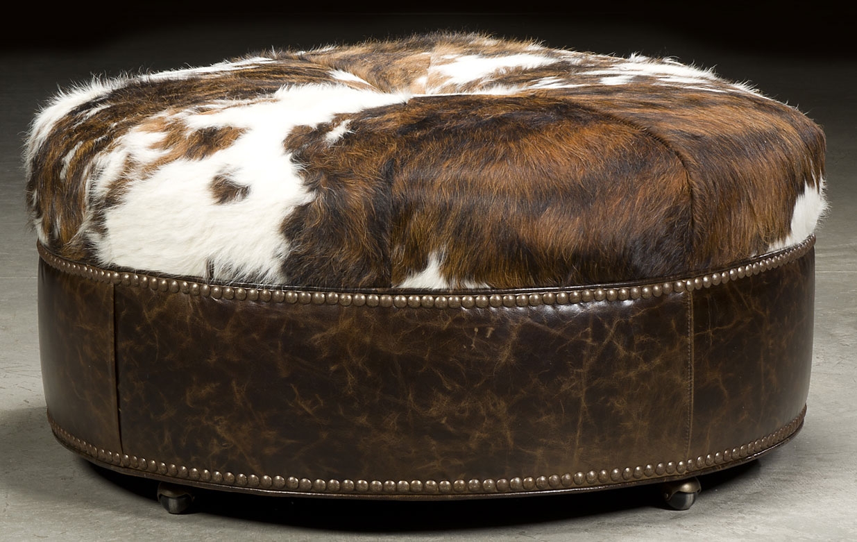 Luxury Leather & Upholstered Furniture Grand home round hair on hide ottoman. 62