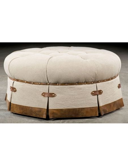 Grand home tufted round ottoman. 503