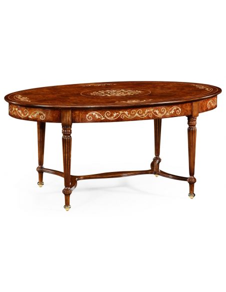 Mother of pearl inlaid oval coffee table.  599329