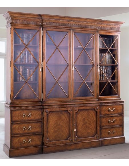 High end dining room furniture, mahogany breakfront bookcase